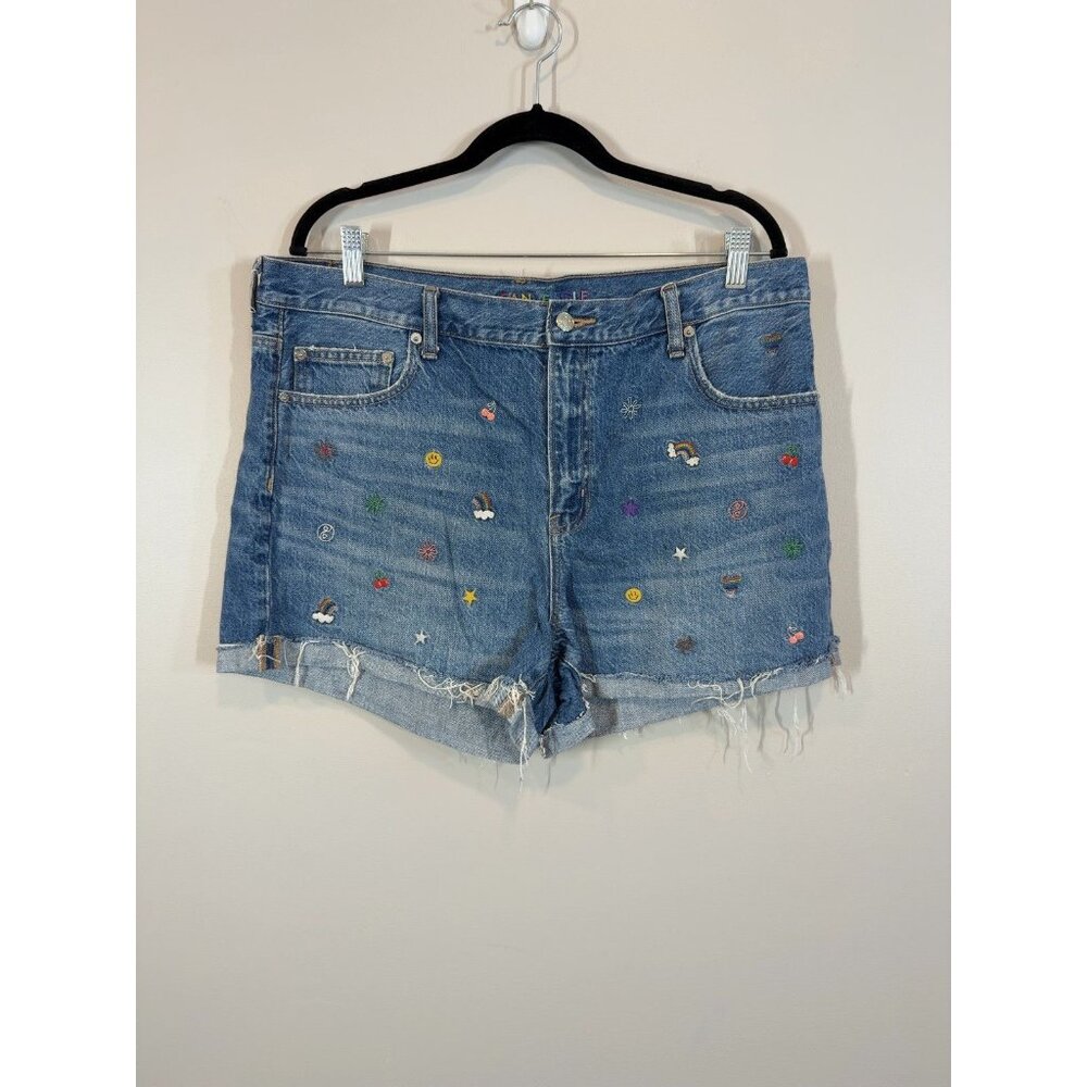 American Eagle Outfitters 90s Boyfriend Denim Shorts Embroidered US 16 - Picture 1 of 7